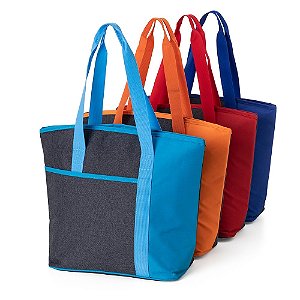 Sacola térmica de poliéster de 15 litros com bolso frontal.
