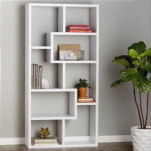 Estante geométrica 15mm branca com nichos na cor branca