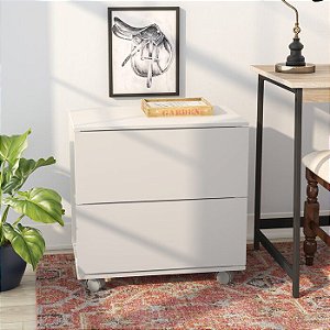 Gaveteiro horizontal 2 gavetas sem puxador em MDF branco 15mm