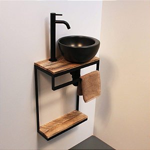 Balcão de banheiro em madeira e metal