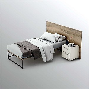 Cama de solteiro com cabeceira dupla e base em metal