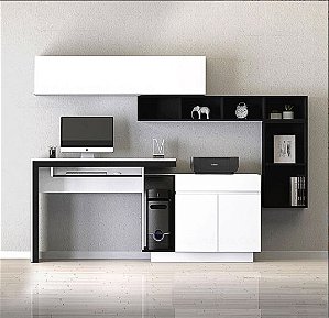 Kit home Office com escrivaninha reta e armários suspensos em MDF 15 mm.