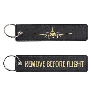 Chaveiro REMOVE BEFORE FLIGHT (Preto/Dourado)