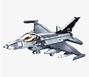 Avião de caça F-16 - 37cm - Blocos de montar (estilo LEGO) - Asas e peças móveis - 521 peças