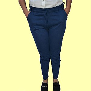 Calça Chino Bolso Reto em Moletinho Azul