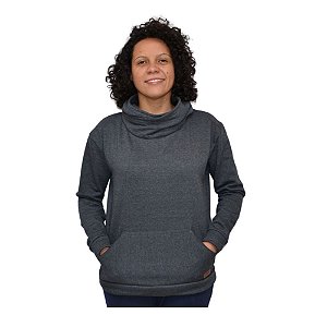 Blusa de Moletom Canguru Gola Alta Capuz Astronauta Cinza Mescla Escuro