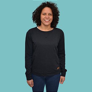 Blusa de Moletinho Básica Gola Redonda Preta