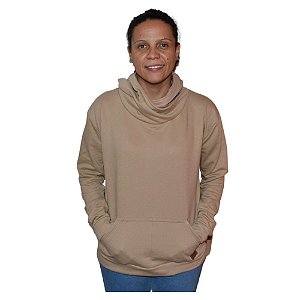 Blusa de Moletom Canguru Gola Alta Capuz Astronauta Areia