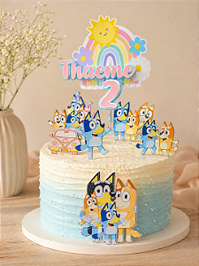 Topo de Bolo Bluey Personalizado | Decoração Festa Infantil com Nome