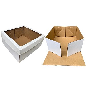 CAIXA DE PAPELÃO COM VISOR PARA BOLO - 34X34X15CM