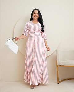 Vestido Longo Com Manga e Botões 2359