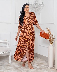 Vestido Longo Viscolinho Com Manga 3/4   2360