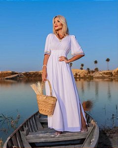 Vestido Longo Liso Manga Flare 5006