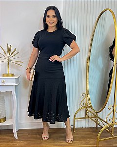 Conjunto Saia Midi e Blusa Malha Lese 0226