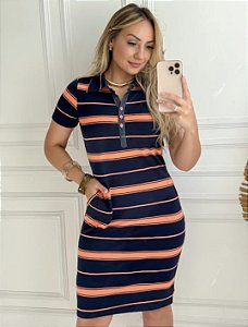 Vestido Gola Polo Listrado 8080