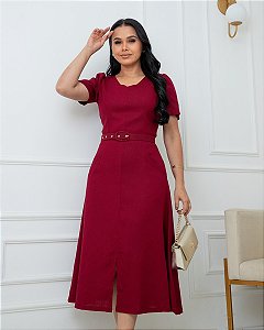 Vestido Midi Linho Com Cinto