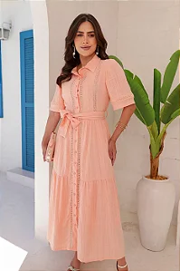 Vestido Chemise Crepe Maquinetado