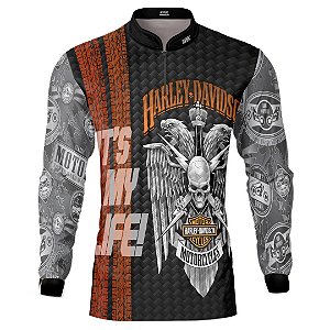 Camisa Motociclista BRK Moto H-D Caveira Skull com UV50 +