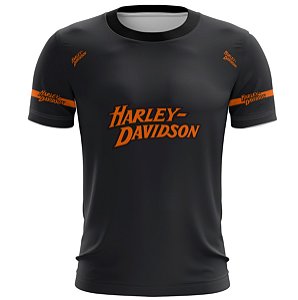 Camiseta Motociclista BRK H-D Preto e Laranja com UV50+