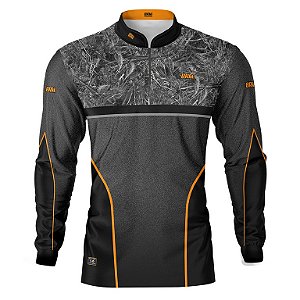 Camisa de Pesca BRK Camuflado Cinza e Laranja com UV50 +