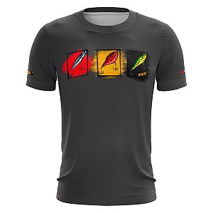 Camiseta Casual de Pesca BRK Cinza Fishing Lures com UV50 +