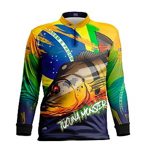 Camisa de Pesca Infantil BRK Tucunaré Açu Brasil com UV50 +