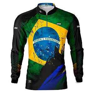 Camisa de Pesca BRK Preta Bandeira Brasil com UV50 +