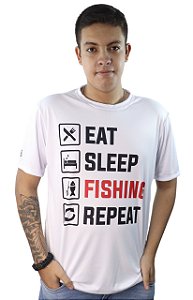 Camiseta Casual de Pesca BRK Eat Branca com UV50 +