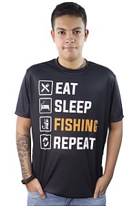 Camiseta Casual de Pesca BRK Eat Preta com UV50 +