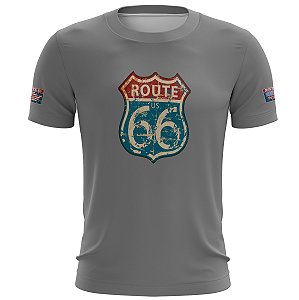 Camiseta Motociclista BRK Cinza Route 66 com UV50 +