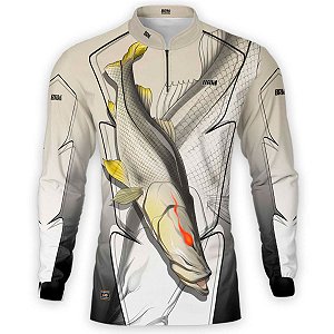 Camisa de Pesca BRK Branca Robalo Flecha com UV50 +