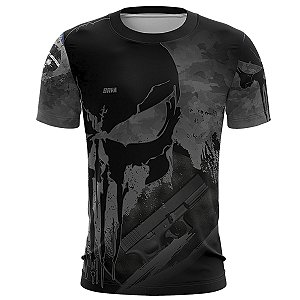 Camiseta Militar BRK Masculina  Caveira Camuflada 9 mm com Proteção Solar UV50+