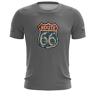 Camiseta Motociclista BRK Cinza Route 66 U.S com UV50 +