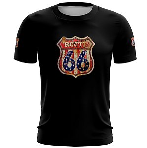 Camiseta Motociclista BRK Preta Route 66 U.S com UV50 +