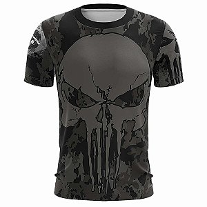 Camiseta Militar BRK Caveira Camo Cinza com Proteção Solar UV50+