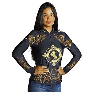 Camisa Country BRK Feminina Dourado e Preto com UV50 +