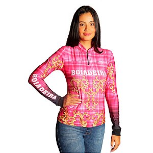 Camisa Country BRK Feminina Boiadeira Rosa com UV50 +