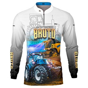 Camisa Agro BRK Branca Sistema Bruto Trator Azul com UV50 +