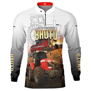 Camisa Agro BRK Branca Sistema Bruto Trator Vermelho com UV50 +