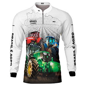 Camisa Agro BRK Brasil é Agro Tratores Branca UV50 +