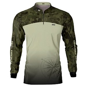 Camisa de Pesca BRK Bussola Camuflada Verde com UV50 +