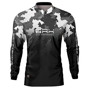 Camisa de Pesca BRK Camuflado Cinza 01 com  UV50 +