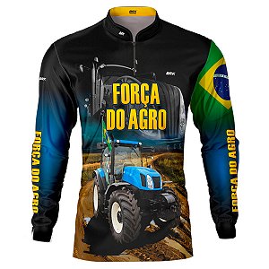 Camisa Agro BRK Trator Azul Força do Agro com UV50 +