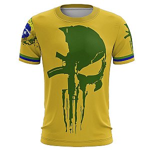 Camiseta Militar BRK Caveira Brasil Verde com Proteção Solar UV50+