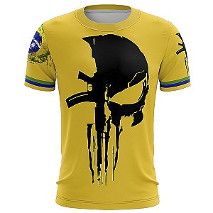 Camiseta Militar BRK Caveira Brasil Preta com Proteção Solar UV50+