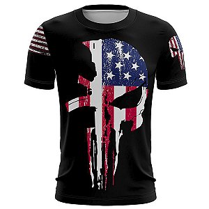 Camiseta Militar BRK Caveira USA com Proteção Solar UV50+