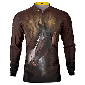 Camisa Country BRK Mangalarga Cavalgada Marrom e Preto com UV50 +