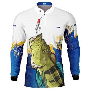 Camisa de Pesca BRK Amarela e Azul Tucunaré com UV50 +