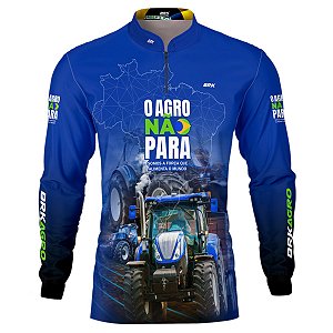 Camisa Agro BRK O Agro Não Para Trator Azul com UV50 +