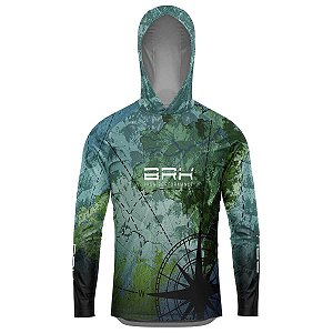 Camisa de Pesca com Capuz BRK Mapa Brasil com UV50 +